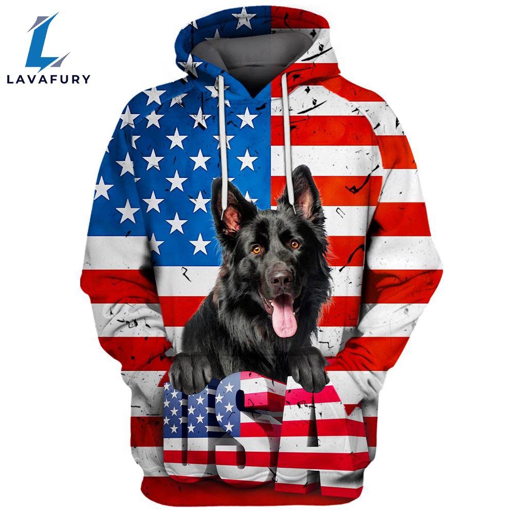 German Shepherd Dog 5 3D Face Graphic Premium America Flag Hoodie For Lover Dogs