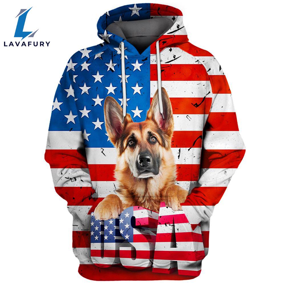 German Shepherd Dog 6 3D Face Graphic Premium America Flag Hoodie For Lover Dogs
