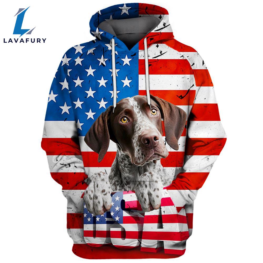 German Shorthaired Pointer Dog 3D Face Graphic Premium America Flag Hoodie For Lover Dogs