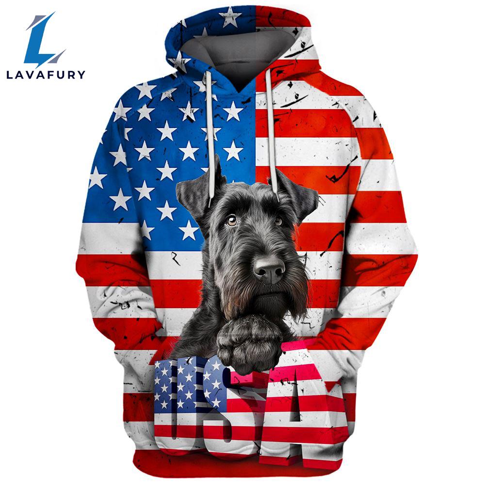 Giant Schnauzer Dog 3D Face Graphic Premium America Flag Hoodie For Lover Dogs
