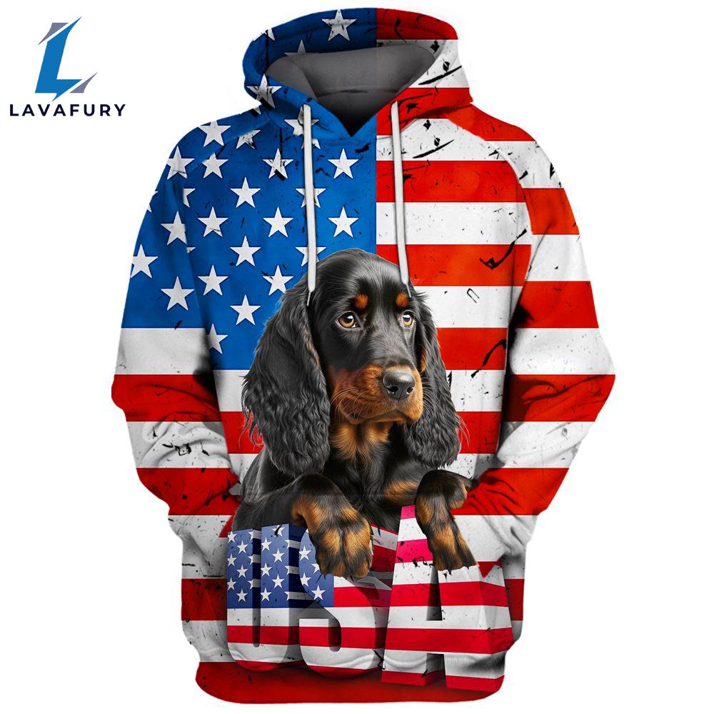 Gordon Setter Dog 3D Face Graphic Premium America Flag Hoodie For Lover Dogs