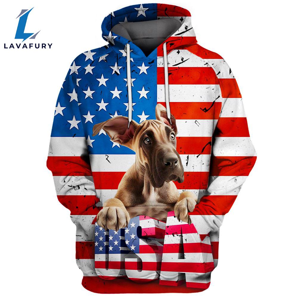 Great Dane Dog 1 3D Face Graphic Premium America Flag Hoodie For Lover Dogs