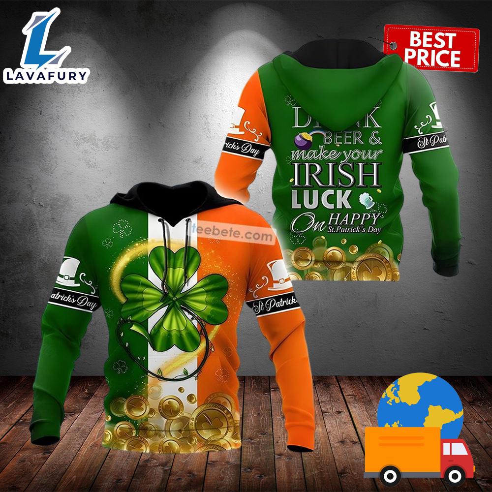 Happy St Patricks Day Irish Luck Green 3D Pullover Hoodie 2025