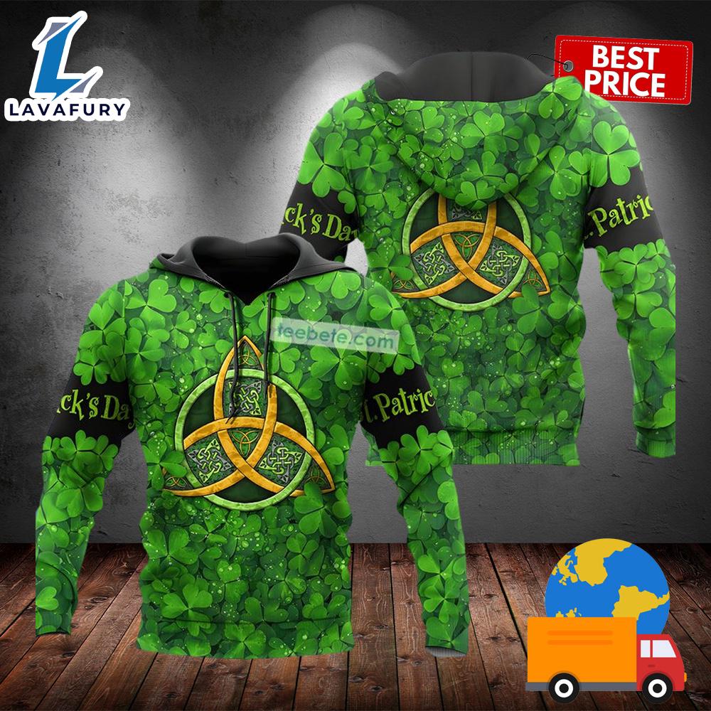 Happy St Patricks Day With Shamrock Symbol Green 3D Horror Hoodie 2025