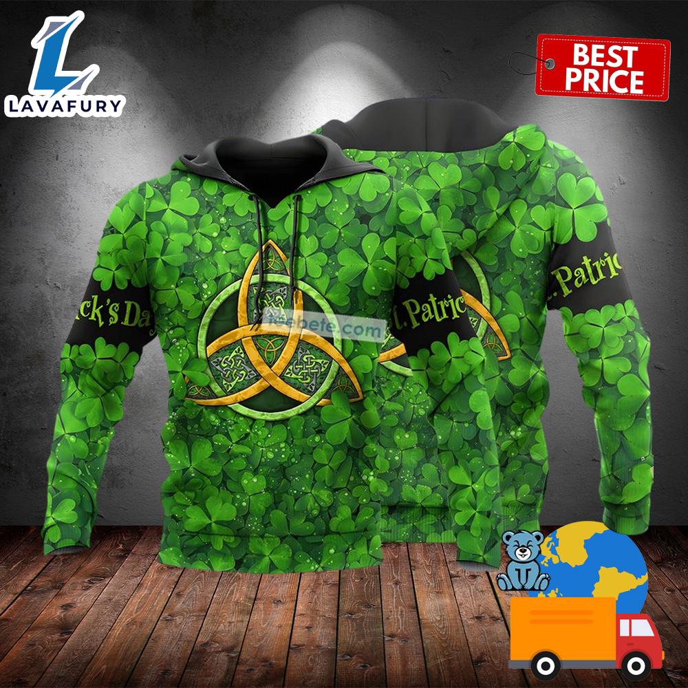 Happy St Patricks Day With Shamrock Symbol Green 3D Horror Hoodie 2025