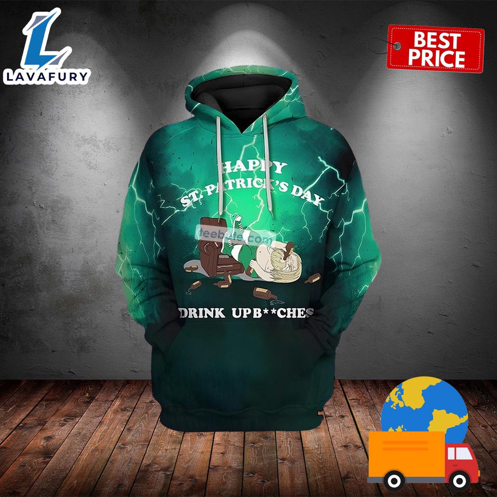Happy St Patricks Drink Up Beer Ches Green 3D Graphic Hoodie 2025