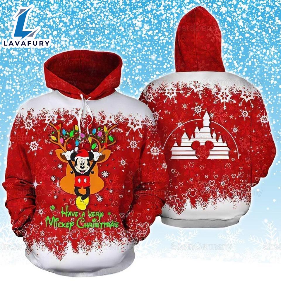 Have A Very Mickey Christmas Mickey Reindeer Color Lights Hoodie 3D Printed