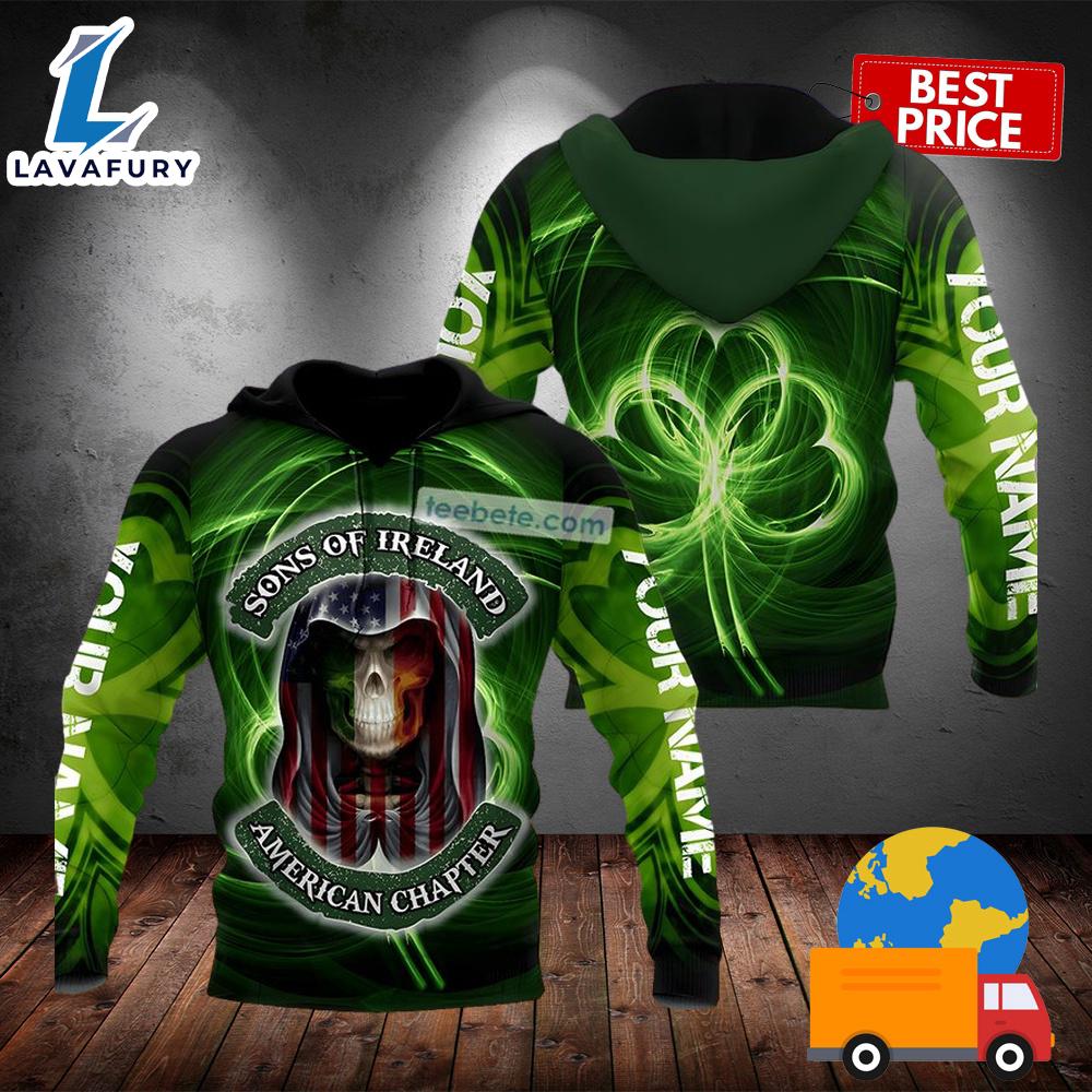 Horror Skull St Patrick Day Sons Of Ireland Green 3D Hoodie For 2025