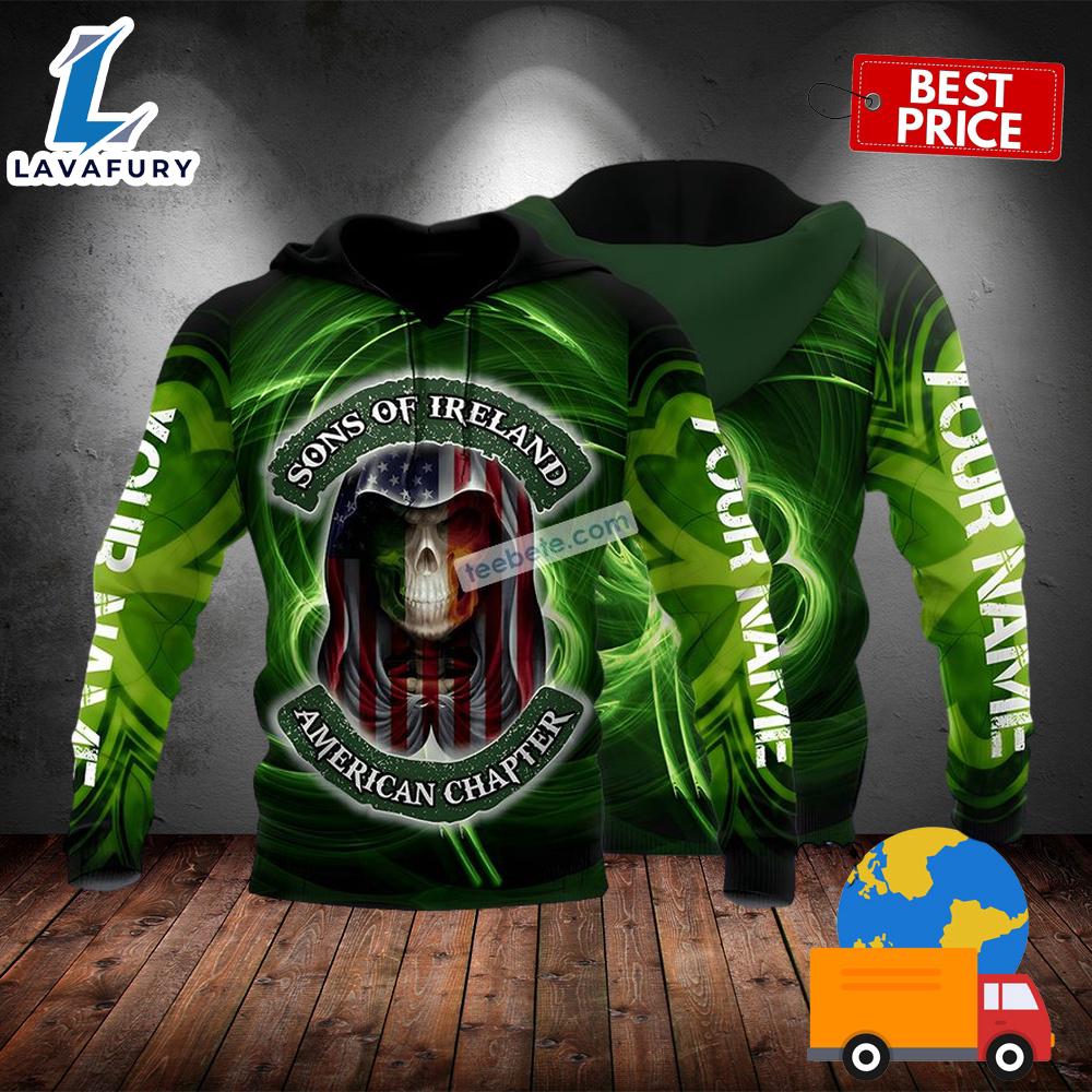Horror Skull St Patrick Day Sons Of Ireland Green 3D Hoodie For 2025