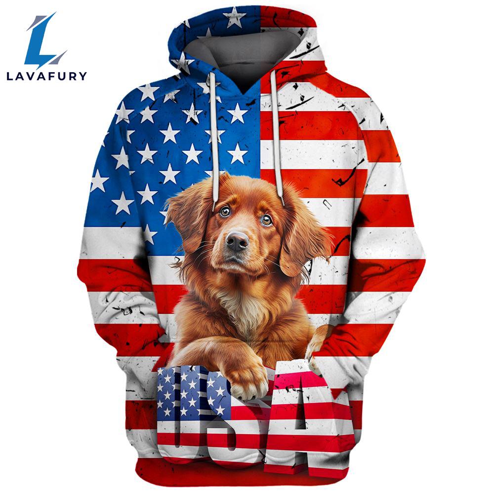 Hovawart Dog 3D Face Graphic Premium America Flag Hoodie For Lover Dogs
