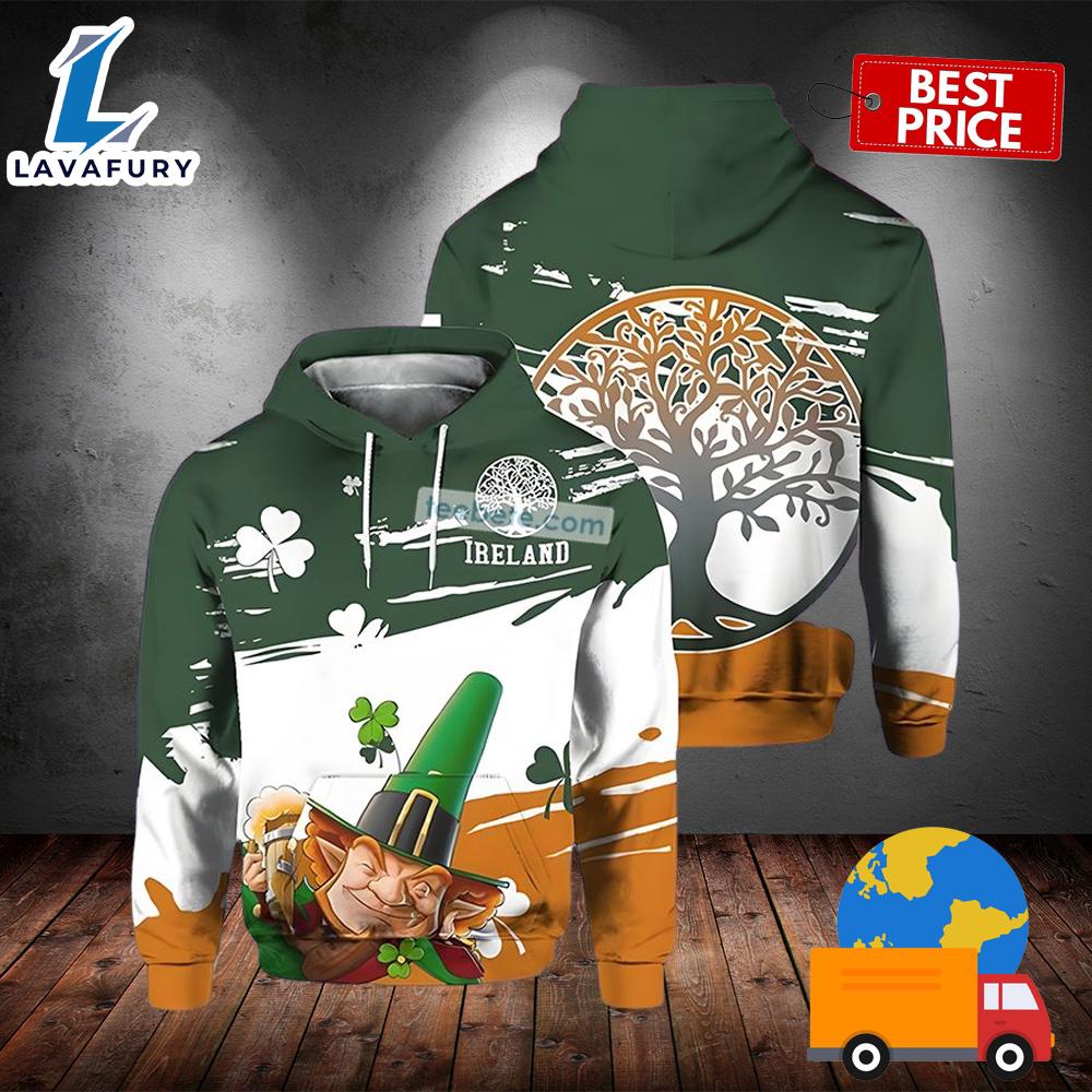 Irish Flag St Patricks And Leprechaun Beer Green 3D Art Hoodie 2025