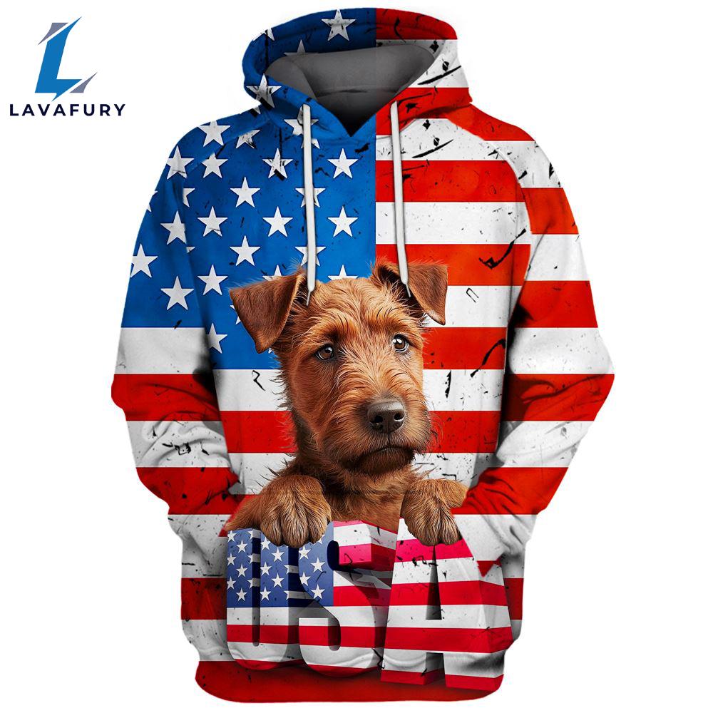 Irish Terrier Dog 3D Face Graphic Premium America Flag Hoodie For Lover Dogs