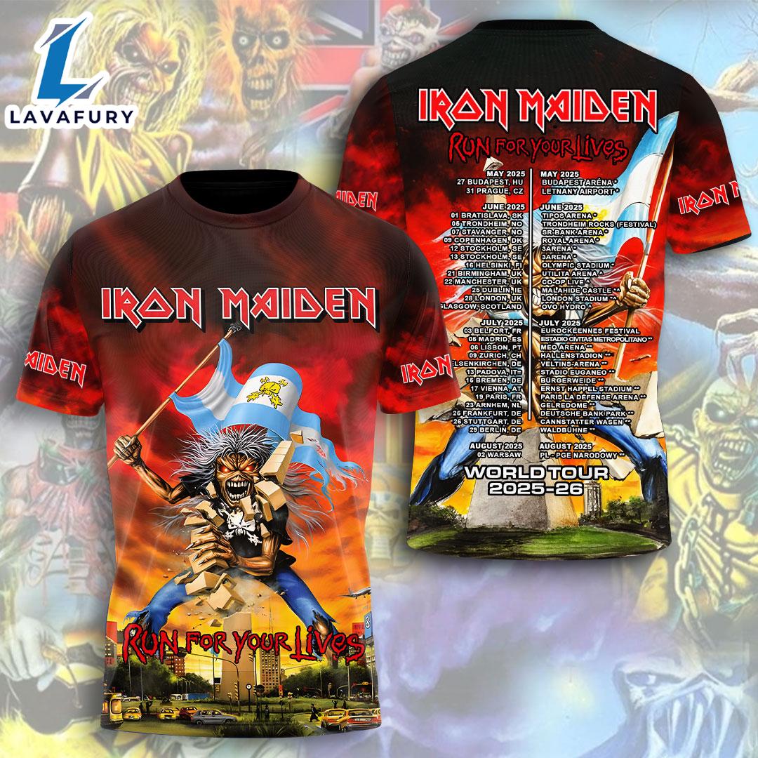 Iron Maiden Run For Your Lives Tour 2025-26 – Central T-Shirt 3D Gift Summer For Man And