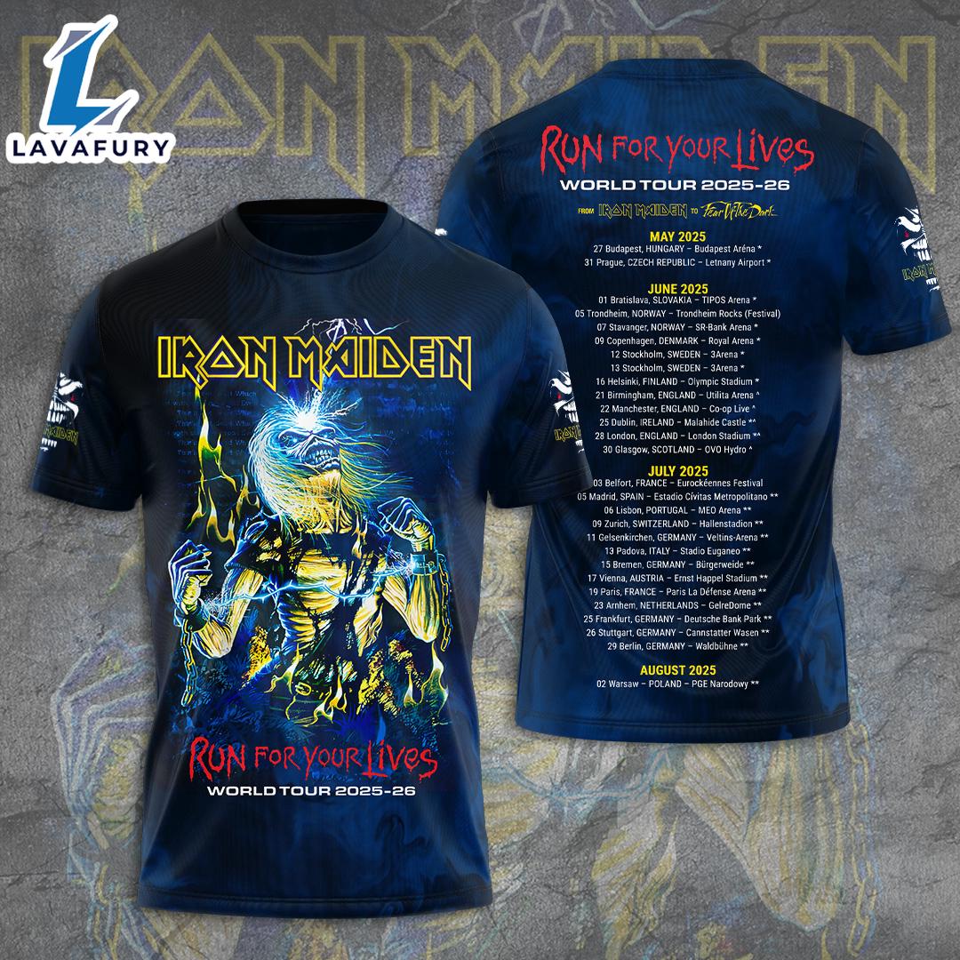 Iron Maiden Run For Your Lives Tour 2025-26 T-shirt 3D Gift Summer For Man And