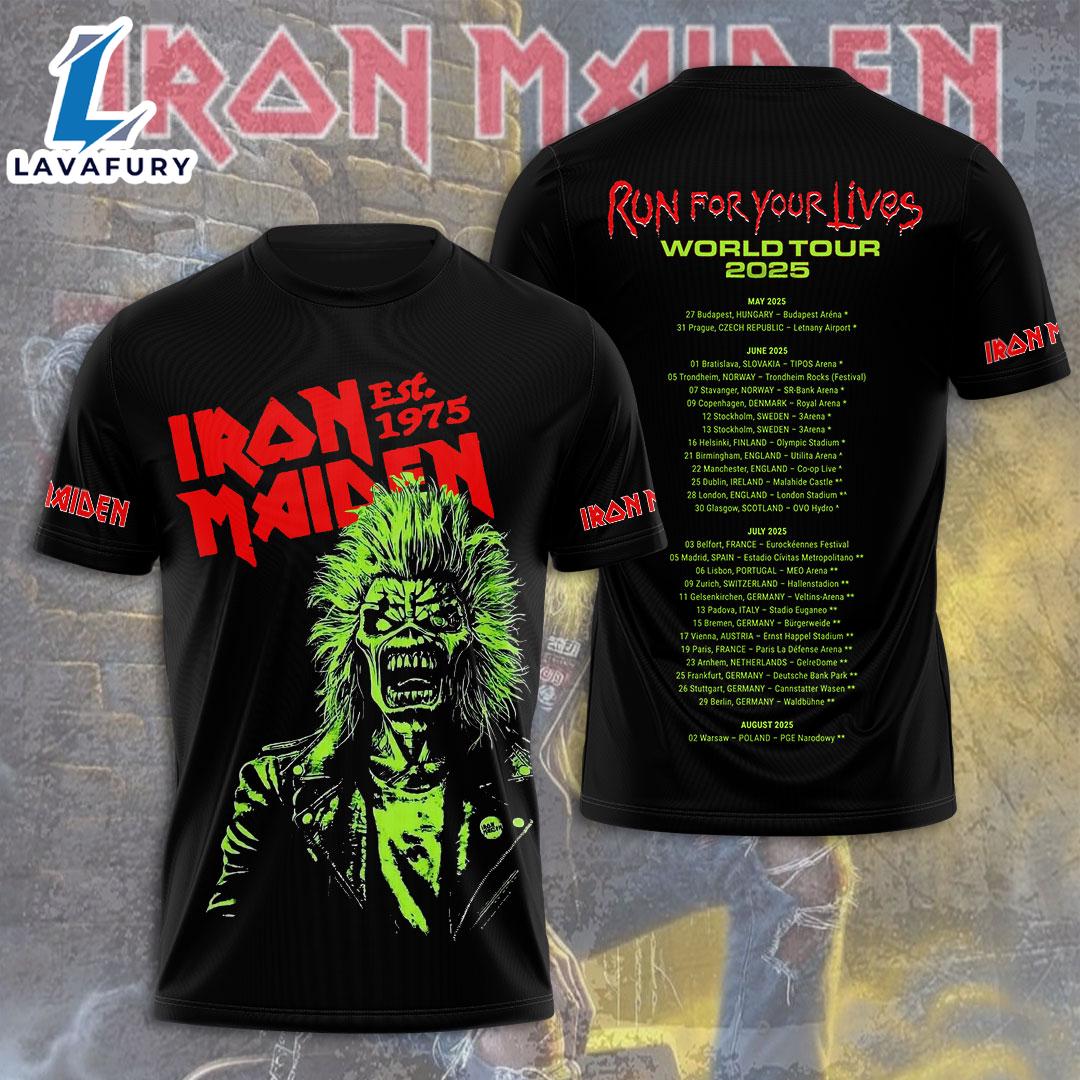 Iron Maiden Run For Your Lives World Tour 2025-2026 From Iron Maiden To Fear Of The Dark Merchandise T-Shirt 3D Gift Summer For Man And