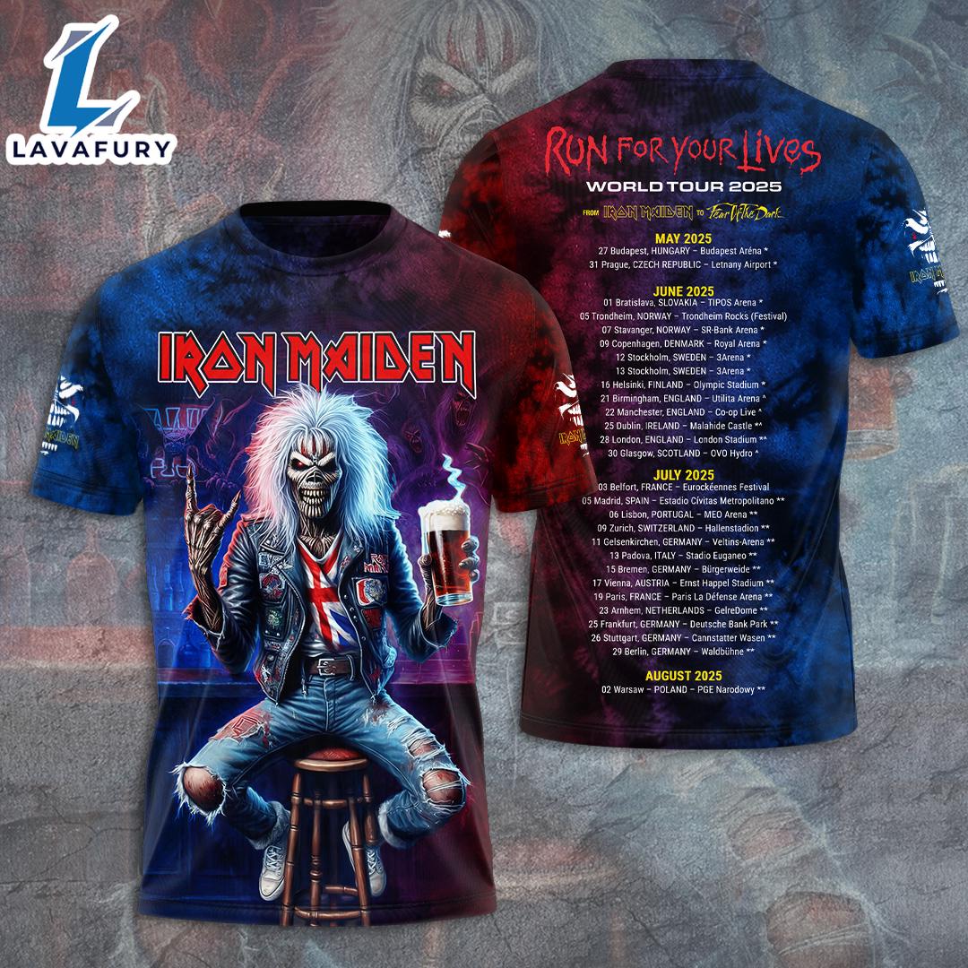 Iron Maiden Run For Your Lives World Tour 2025-2026 From Iron Maiden To Fear Of The Dark Merchandise T-Shirt Tee Gift Summer For Man And