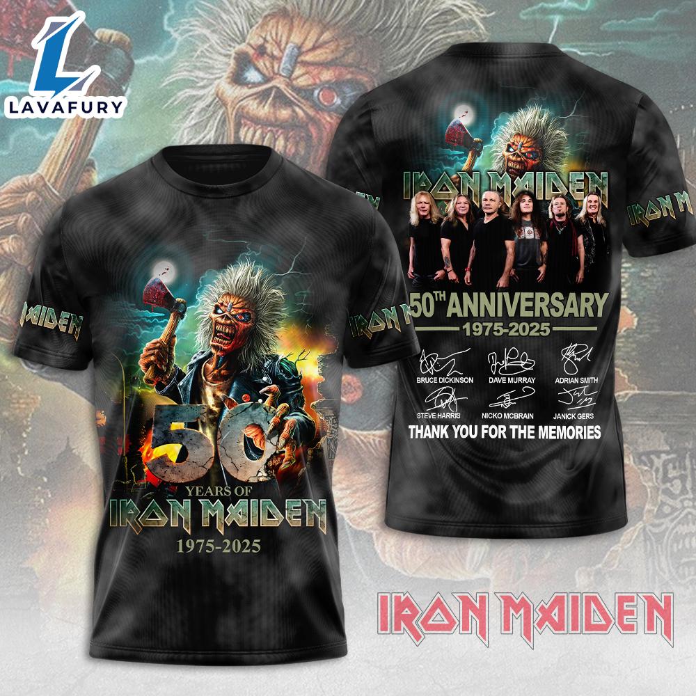Iron Maiden Tour 2025 T-Shirt 50th Anniversary 3D Shirt Gift Summer For Man And