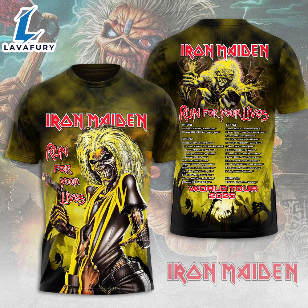 Iron Maiden Tour 2025-26 T-shirt, Run for Your Lives Tour 2025 With Tour Date Shirt Gift Summer For Man And