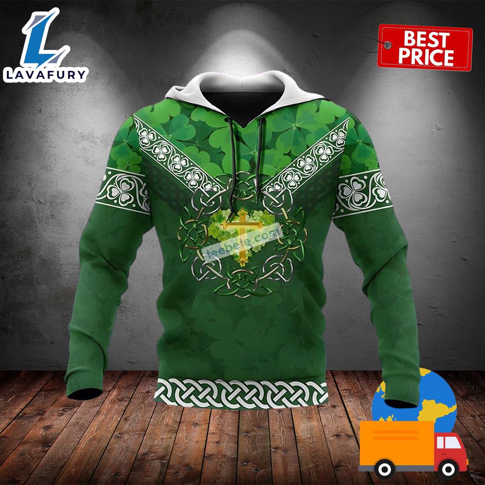 Jessus Cross And St Patrick Day Shamrock Green 3D Illusion Hoodie 2025
