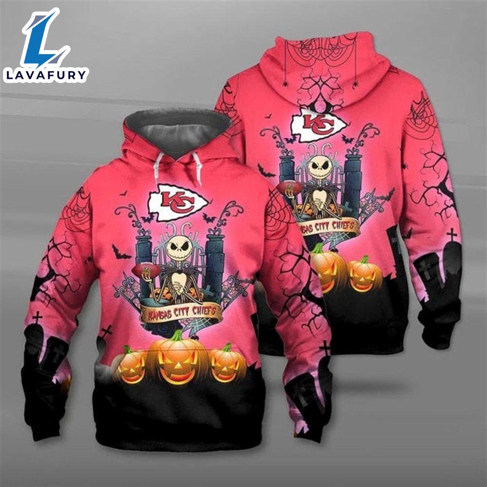 Kansas City Chiefs Halloween With Jack Skellington Pink Super Bowl - Jack Skellington Hoodie