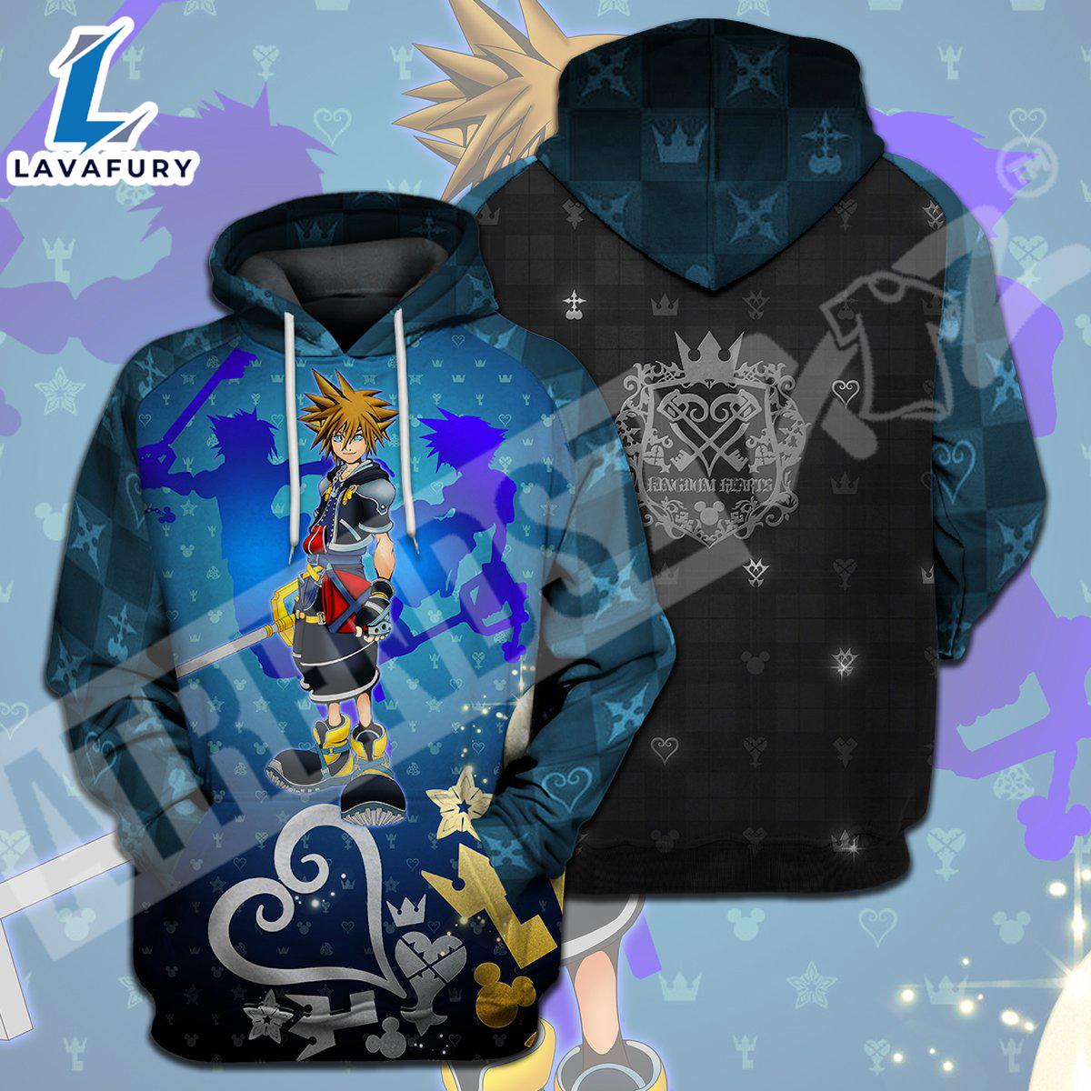 Kingdom Hearts T-shirt Sora Kingdom Hearts Heartless Mickey Head Pattern Blue T-shirt Hoodie