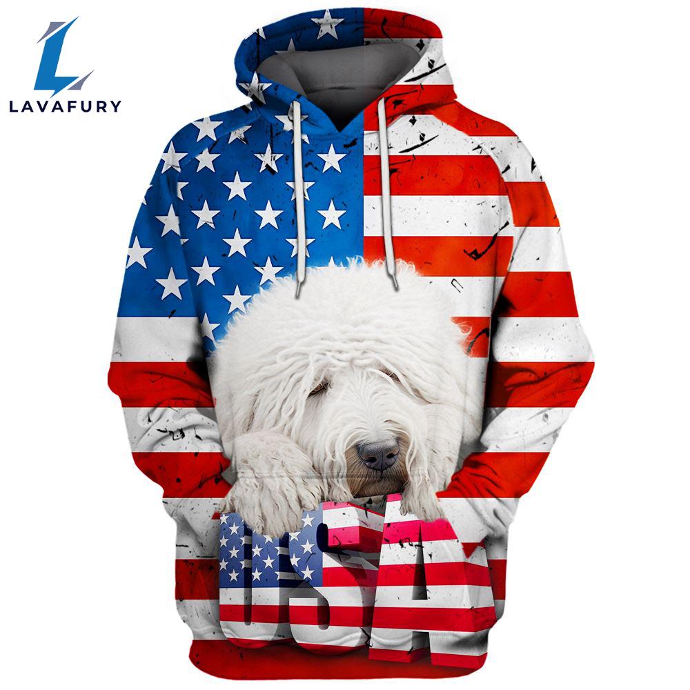 Komondor Dog 3D Face Graphic Premium America Flag Hoodie For Lover Dogs