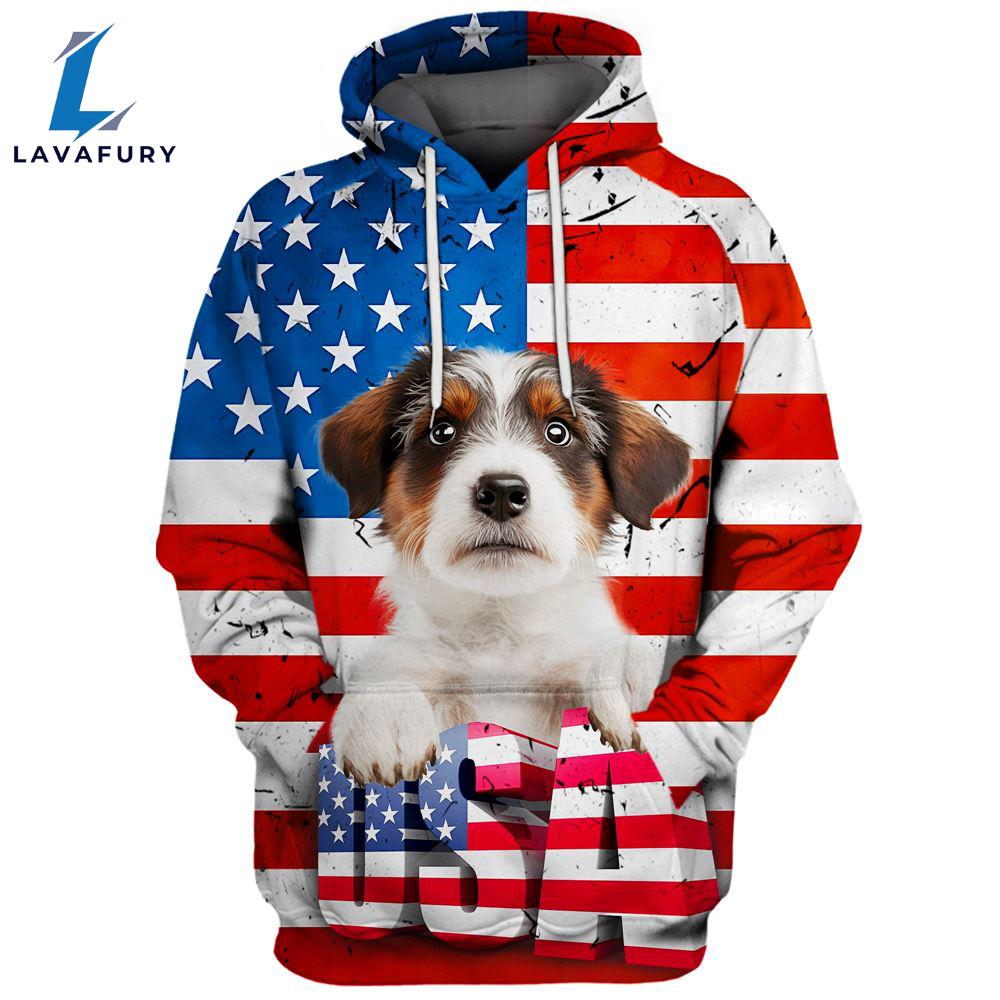 Kromfohrlander Dog 3D Face Graphic Premium America Flag Hoodie For Lover Dogs