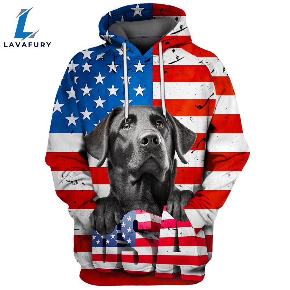 Labrador Retriever Dog 1 3D Face Graphic Premium America Flag Hoodie For Lover Dogs