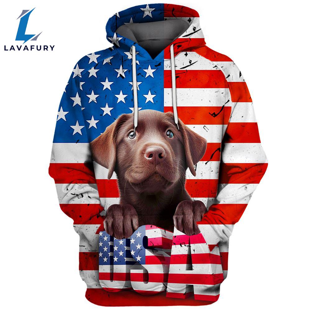 Labrador Retriever Dog 2 3D Face Graphic Premium America Flag Hoodie For Lover Dogs