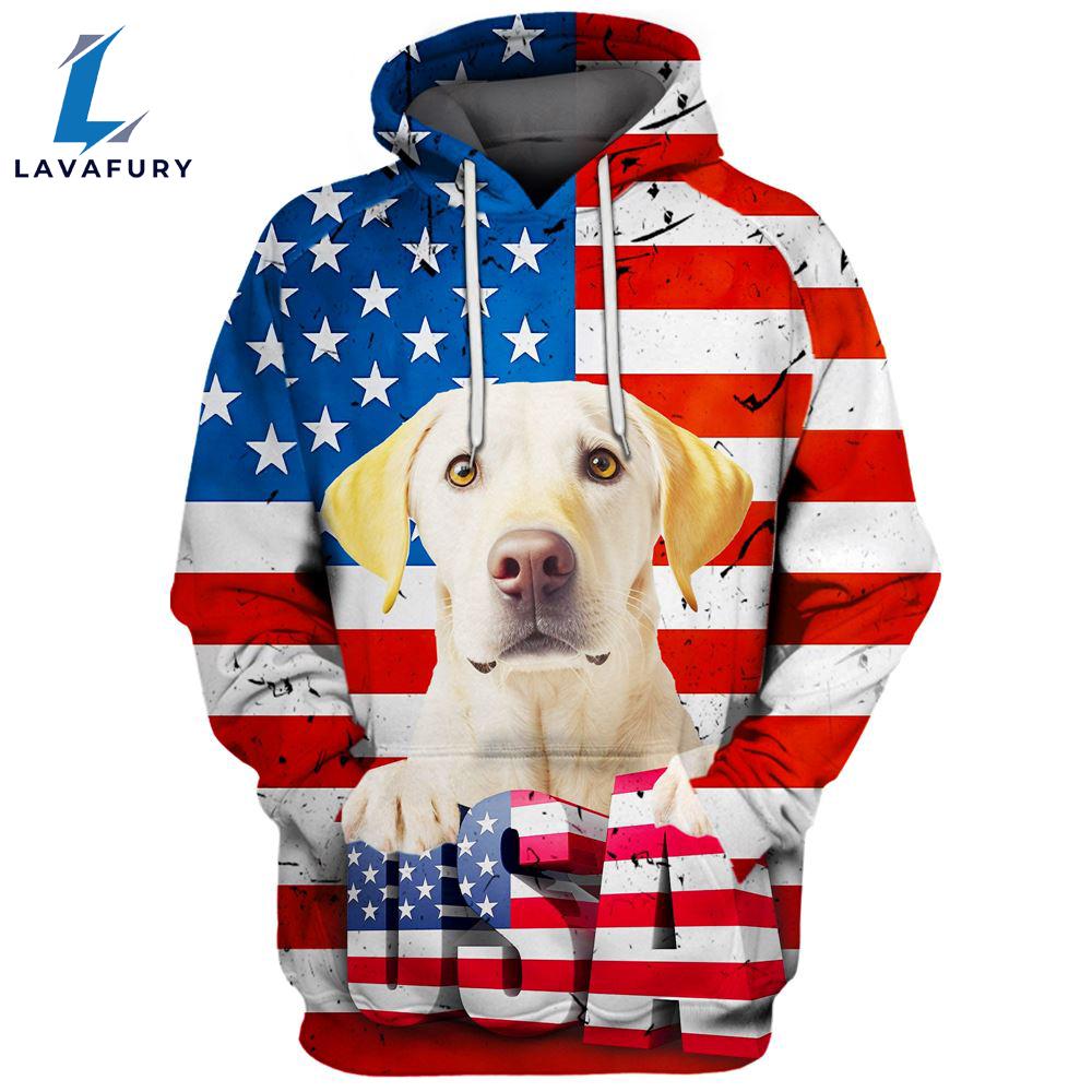 Labrador Retriever Dog 3 3D Face Graphic Premium America Flag Hoodie For Lover Dogs