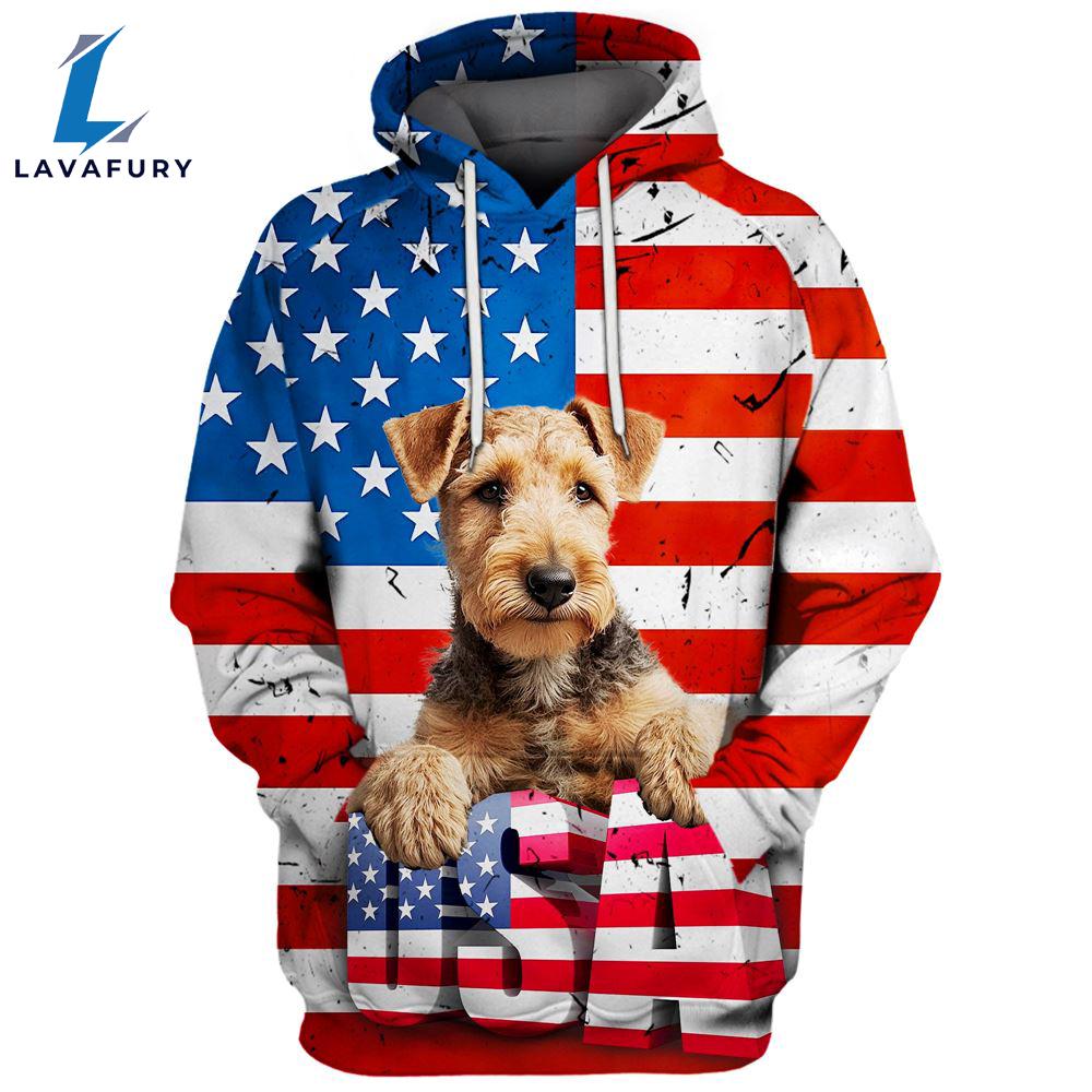 Lakeland Terrier Dog 3D Face Graphic Premium America Flag Hoodie For Lover Dogs