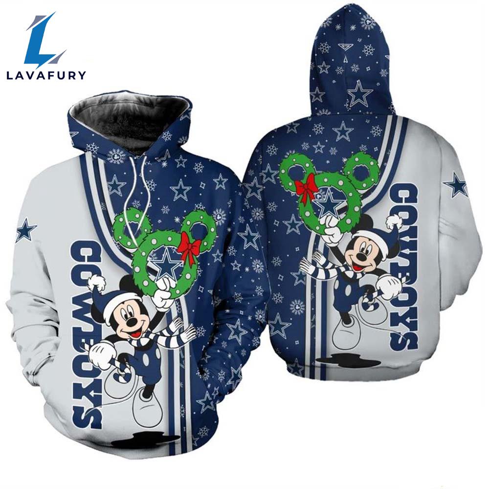 Limited Disney Football, Dallas Cowboys Christmas Mickey Mouse 3D Hoodie - Mickey 3D Shirts Gift