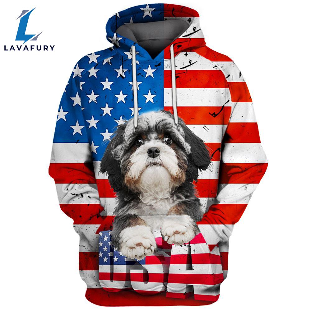 Lowchen Dog 3D Face Graphic Premium America Flag Hoodie For Lover Dogs