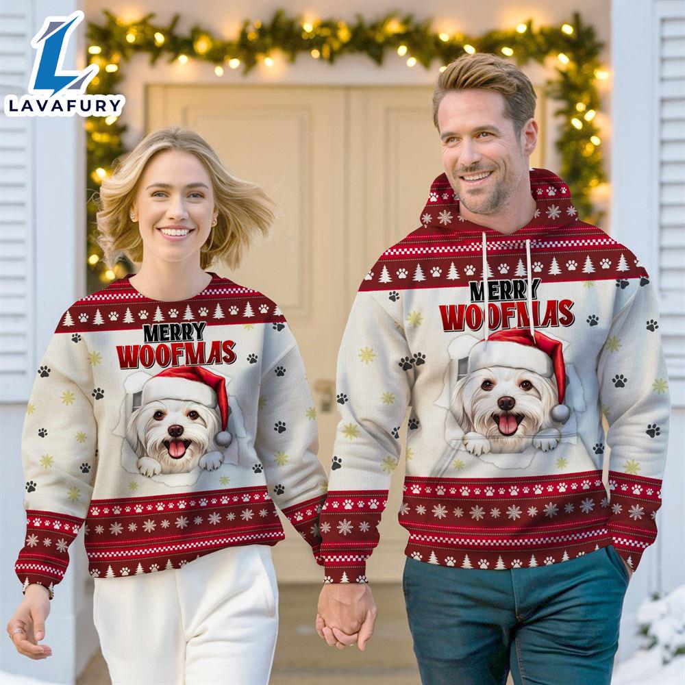 Maltese Dog Merry Woofmas Christmas Sweatshirt & Hoodie Gift Christmas