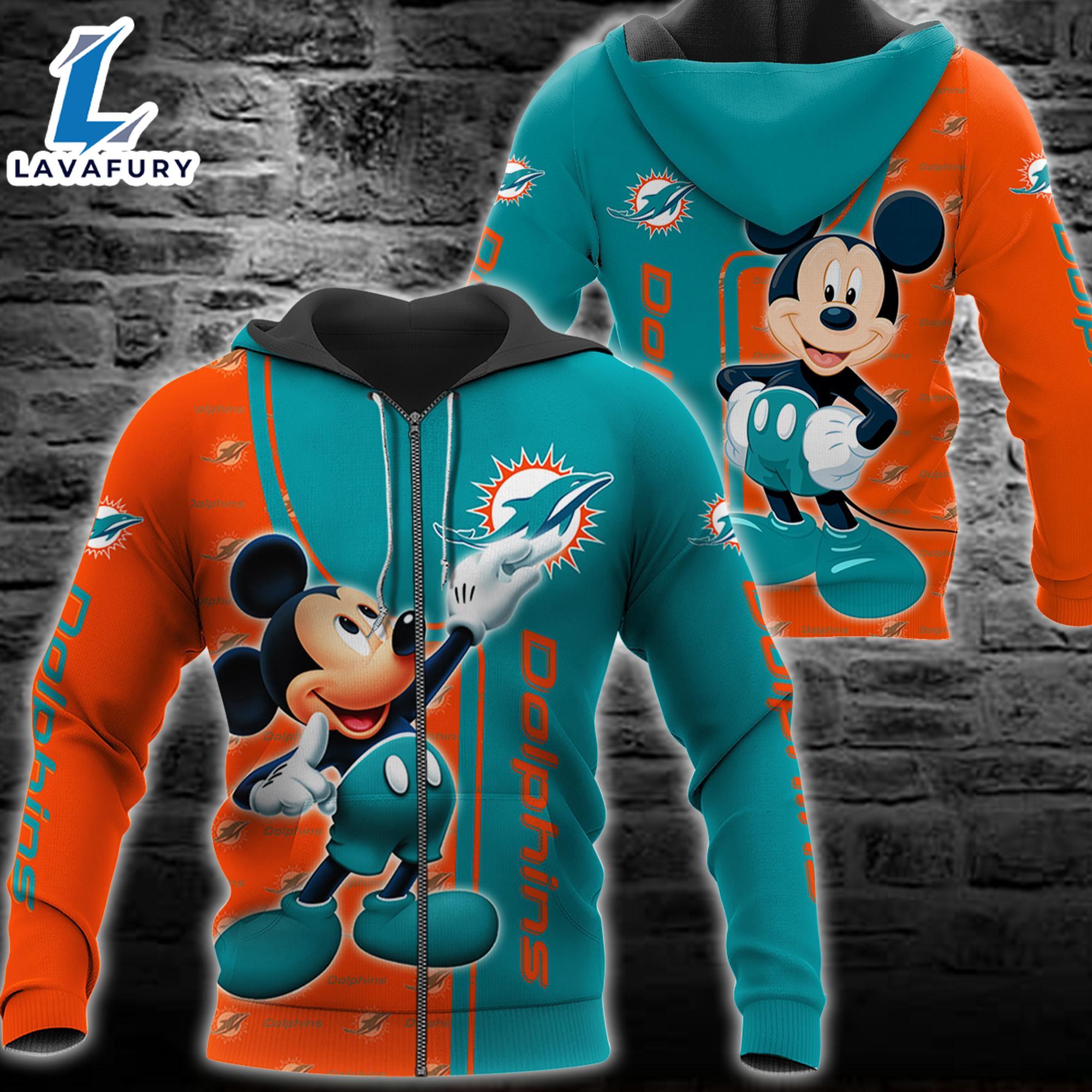 Miami Dolphins Mickey Mouse Disney Men And 3d Full Printing Hoodie - Gift for Mickey Fans