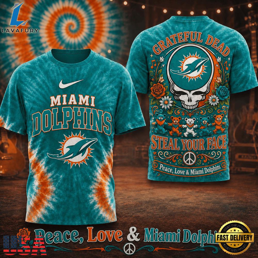 Miami Dolphins NFL x Greateful Dead Steal Your Face New 2026 T Shirt