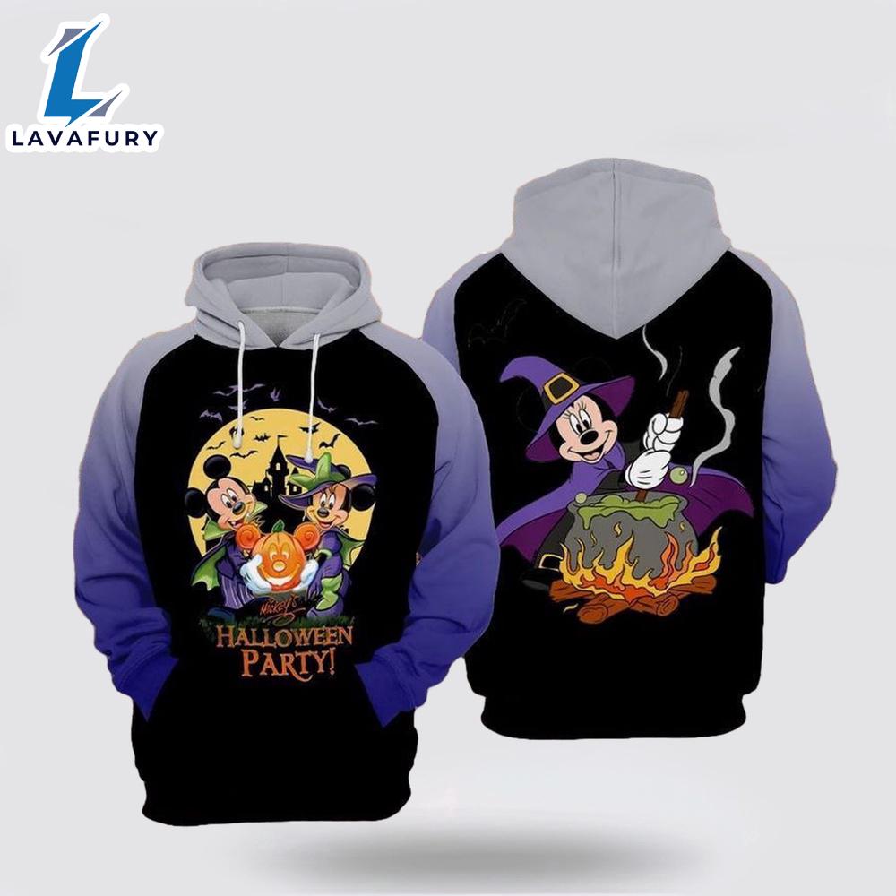 Mickey &amp Minnie Wizard Halloween Theme Over Print 3D Hoodie- Mickey 3D Shirts Gift