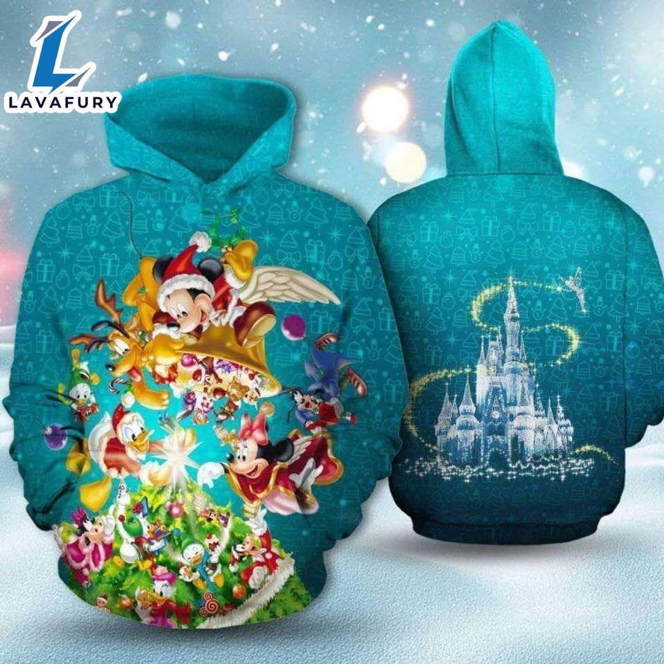 Mickey And Friends Around Christmas Tree Magic Castle Hoodie 3D Printed - Shirts Gift for Mickey Lovers