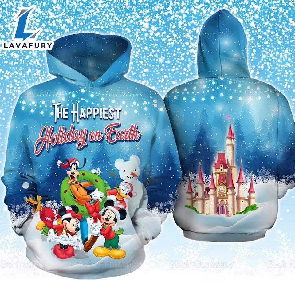 Mickey And Friends The Happiest Holiday On Earth Christmas Hoodie 3D Printed - Shirts Gift for Mickey Lovers