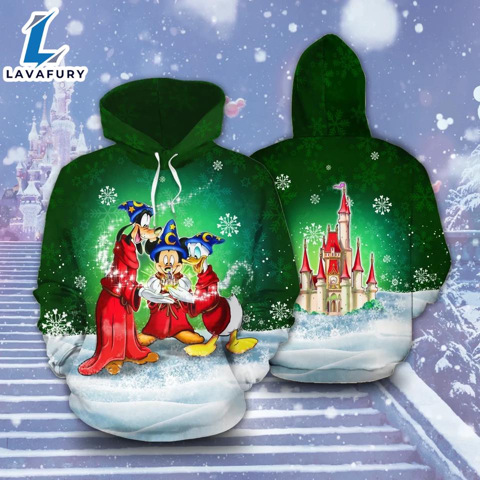 Mickey Donald Goofy Magic Castle Christmas Is Coming Hoodie 3D Printed - Shirts Gift for Mickey Lovers