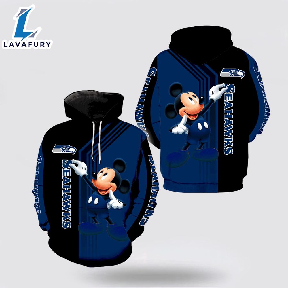 Mickey Mouse Catch Logo Seattle Seahawks Hoodie 3D- Mickey 3D Shirts Gift