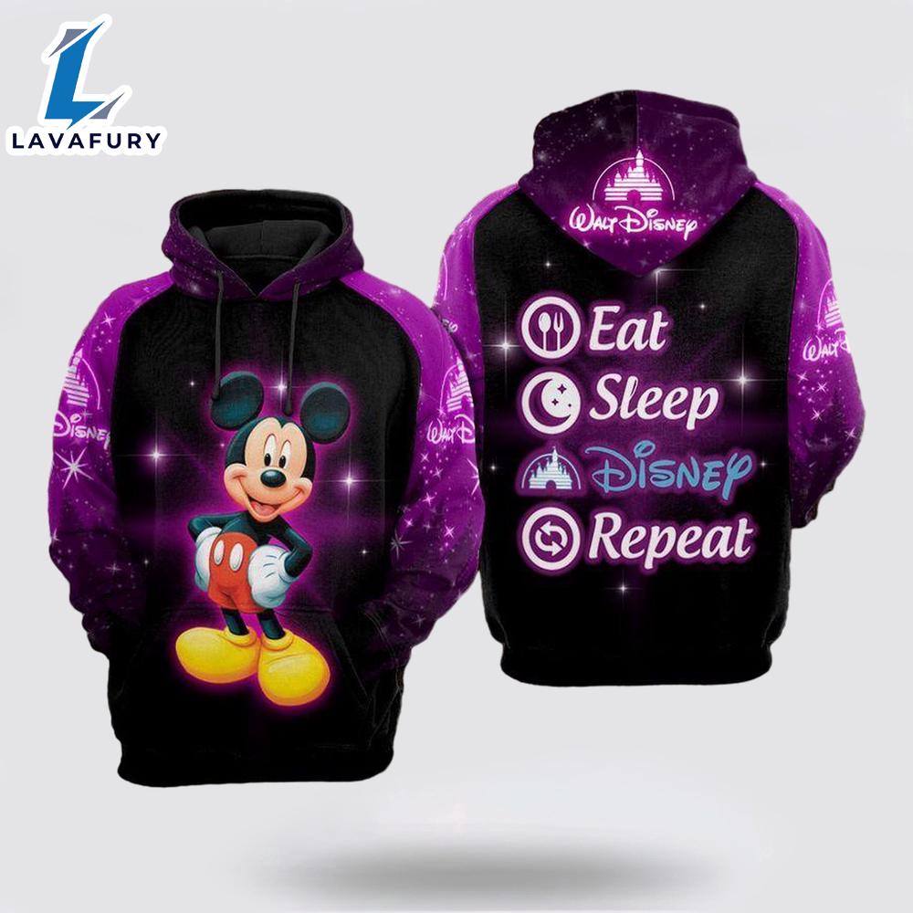 Mickey Mouse Eat Sleep Dn Repeat Galaxy Purple 3D Hoodie - Mickey 3D Shirts Gift