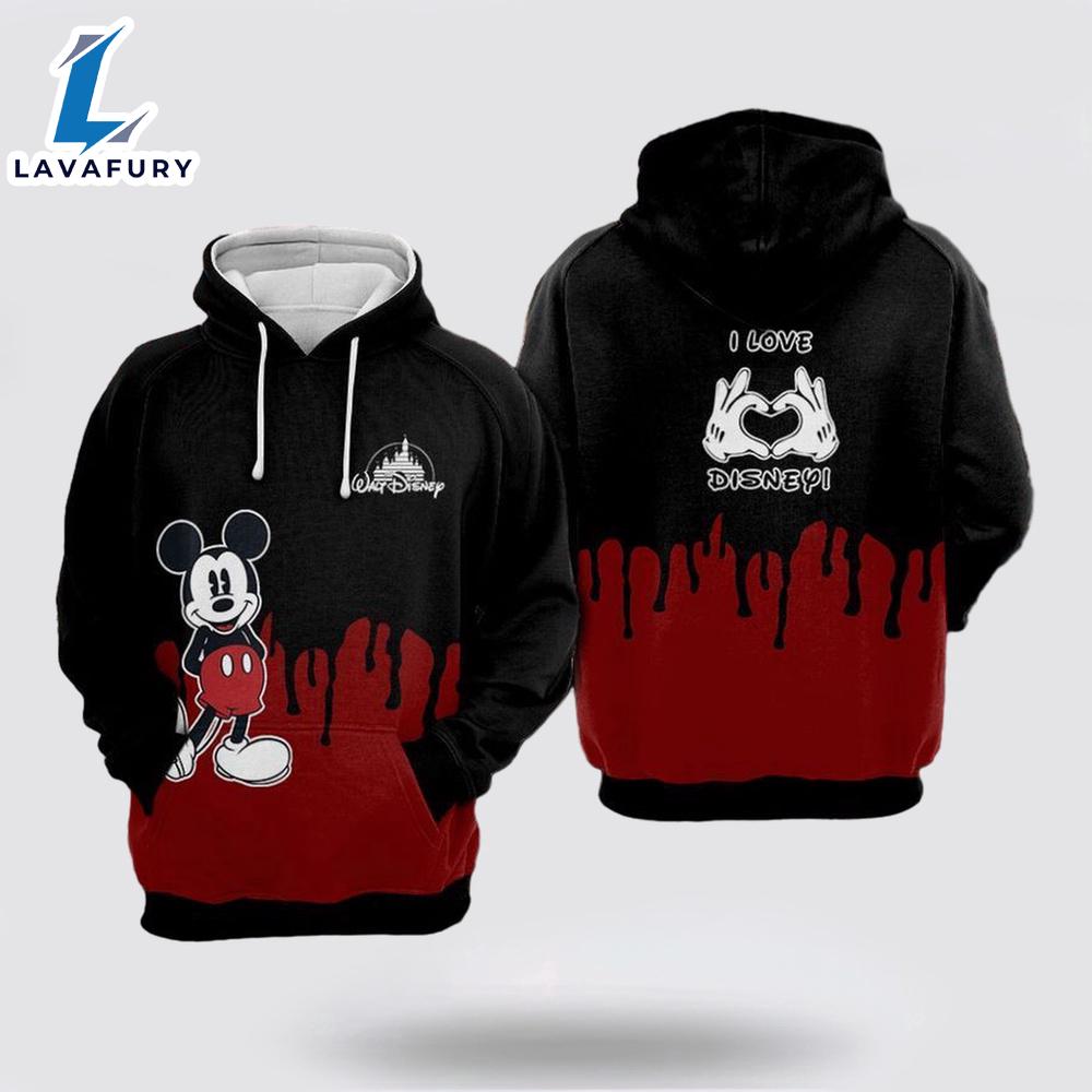 Mickey Mouse I Love Disney Over Print 3D Hoodie - Mickey 3D Shirts Gift