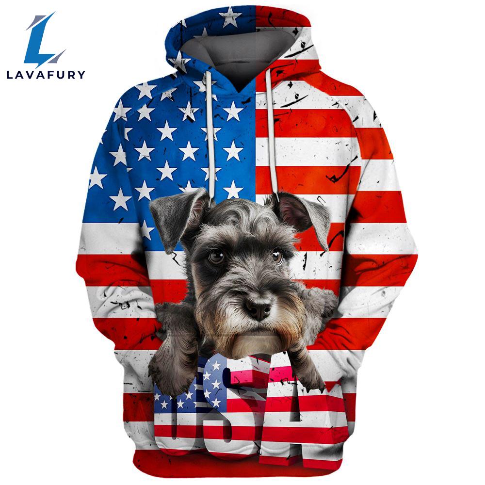 Miniature Schnauzer Dog 1 3D Face Graphic Premium America Flag Hoodie For Lover Dogs