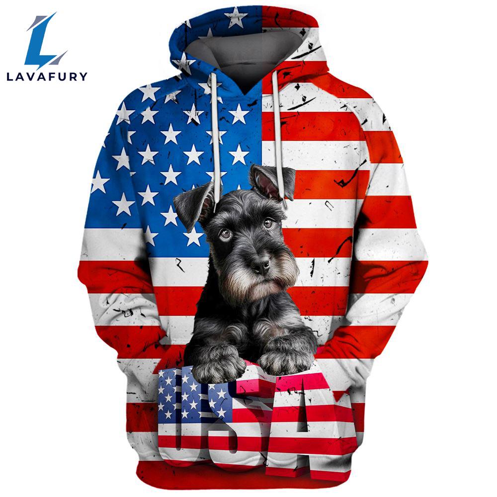Miniature Schnauzer Dog 2 3D Face Graphic Premium America Flag Hoodie For Lover Dogs