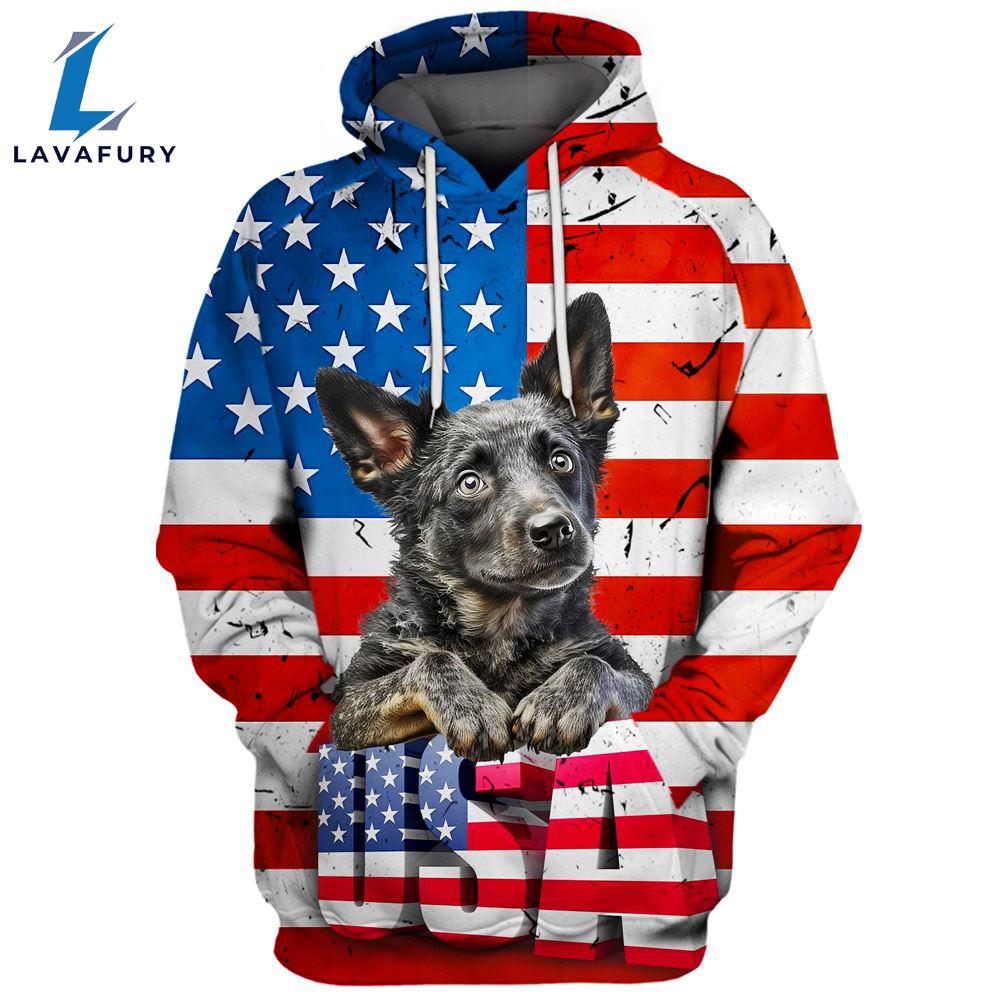 Mudi Dog 3D Face Graphic Premium America Flag Hoodie For Lover Dogs