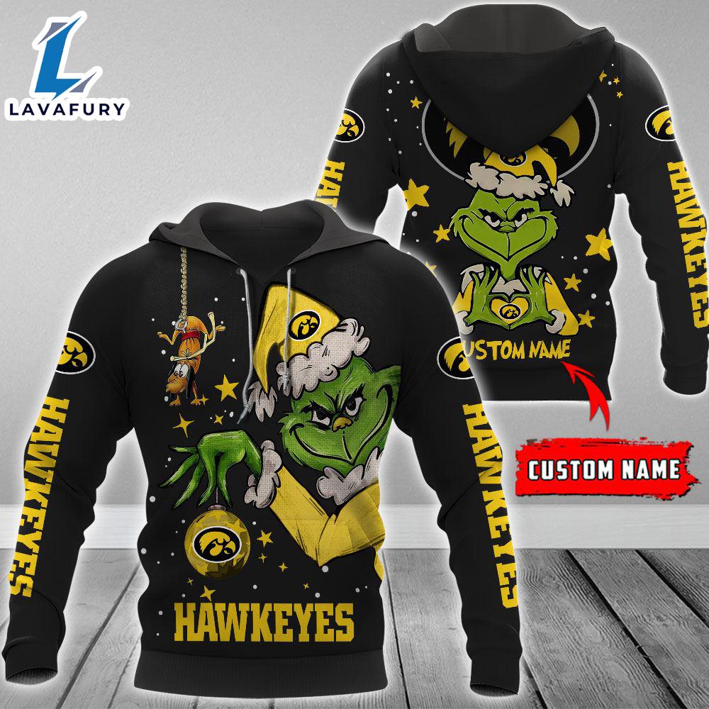 Ncaa Iowa Hawkeyes Football Team The Grinch Custom Name Hoodie Gift Christmas