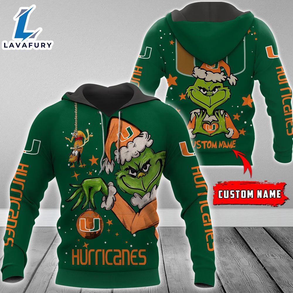 Ncaa Miami Hurricanes Football Team The Grinch Custom Name Hoodie Gift Christmas