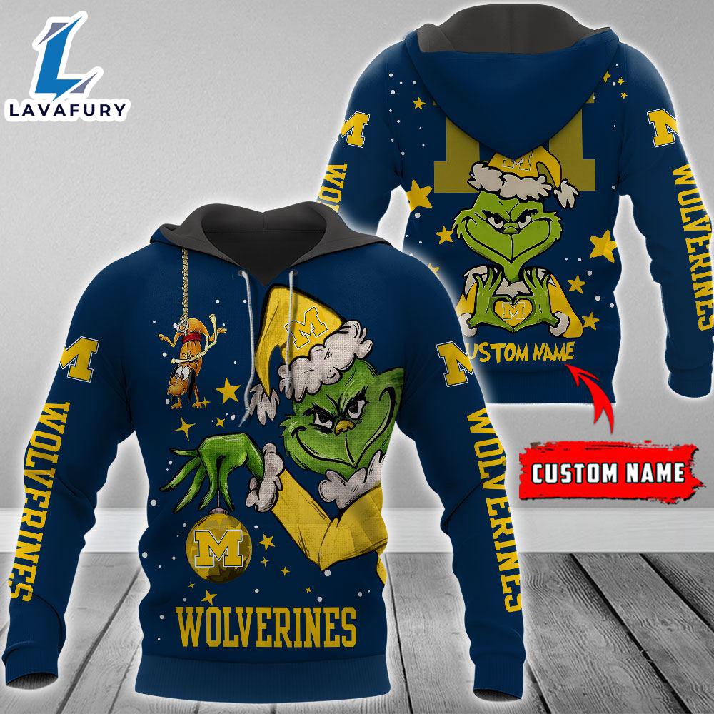 Ncaa Michigan Wolverines Football Team The Grinch Custom Name Hoodie Gift Christmas