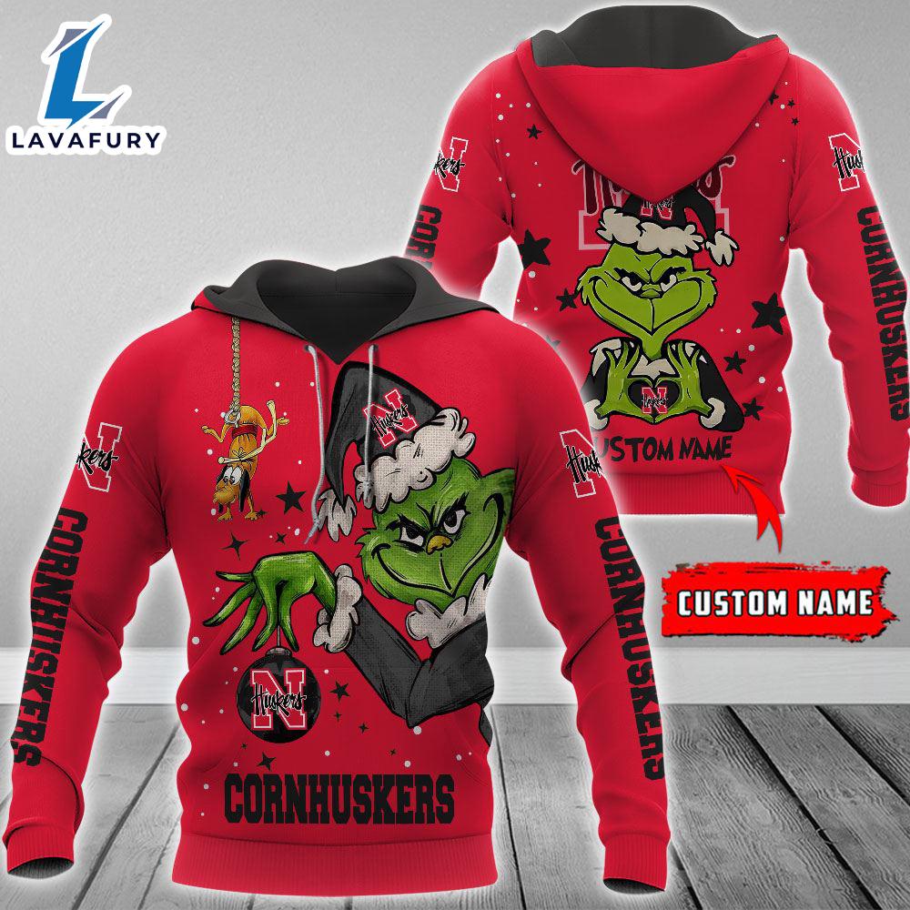 Ncaa Nebraska Cornhuskers Football Team The Grinch Custom Name Hoodie Gift Christmas